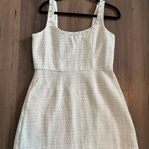 Elegant White Sleeveless Dress tweed and pearls perfect for a bachelorette